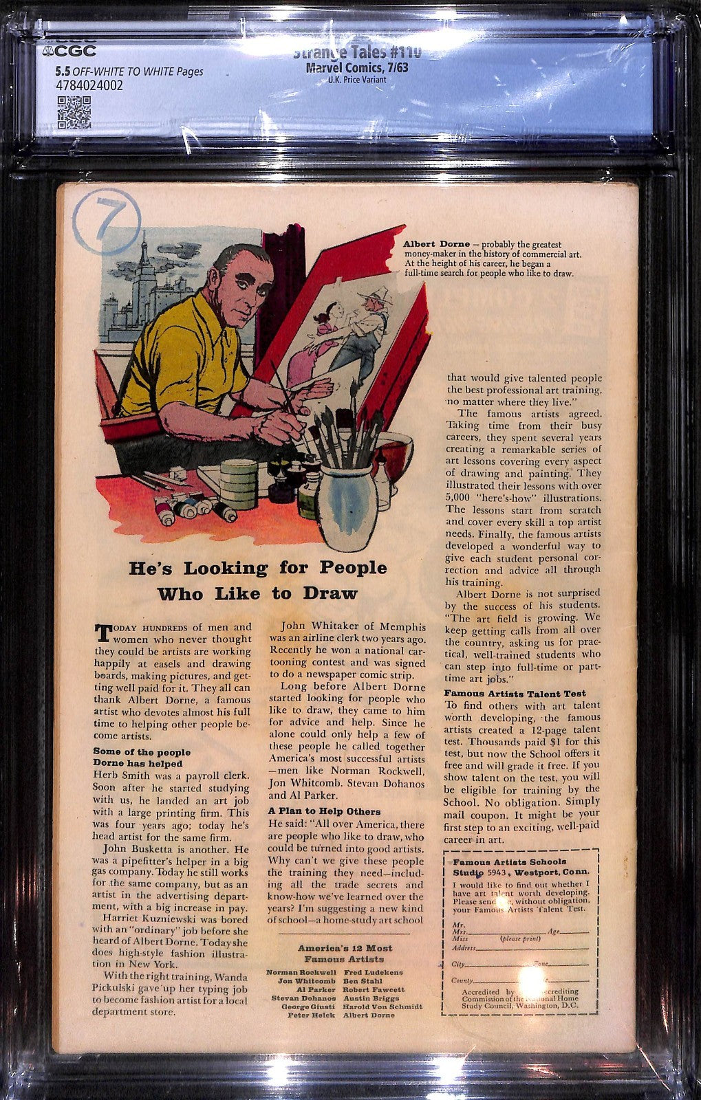 Strange Tales #110 1st Appearance Doctor Strange OW/W Pages CGC 5.51